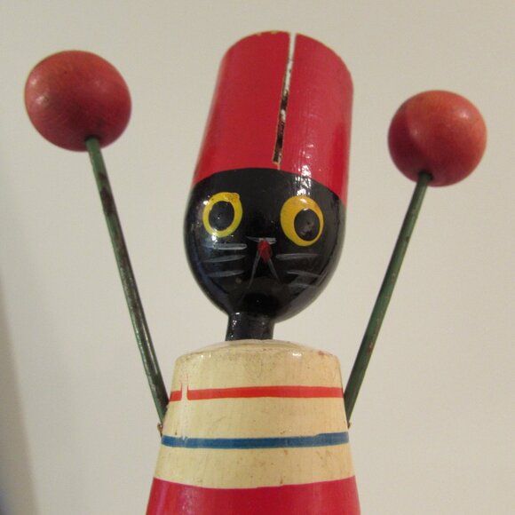 Vintage Mid-Century Wooden Cat Clacker Whistle Toy Japan - Picture 3 of 14